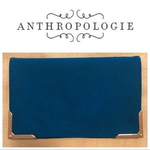 Anthropologie Teal Envelope Clutch with Gold Corner Accents